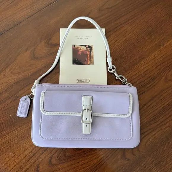 VTG Coach Wristlet Wallet Bag Envelope Clutch Lavender/Lilac Leather W/Dustbag - Picture 2 of 9